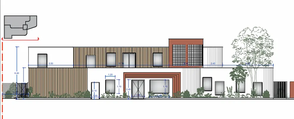 Plan technique de bâtiment avec dimensions et élévation réalisé par un bureau d’études structure